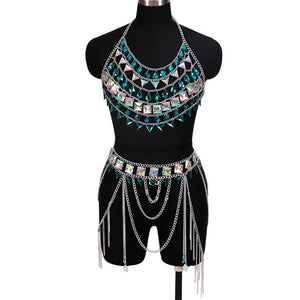 Tenue sexy strass ensemble deux pièces strip-tease gogo-dance carnaval free rave party La Parade - GUAPPAA