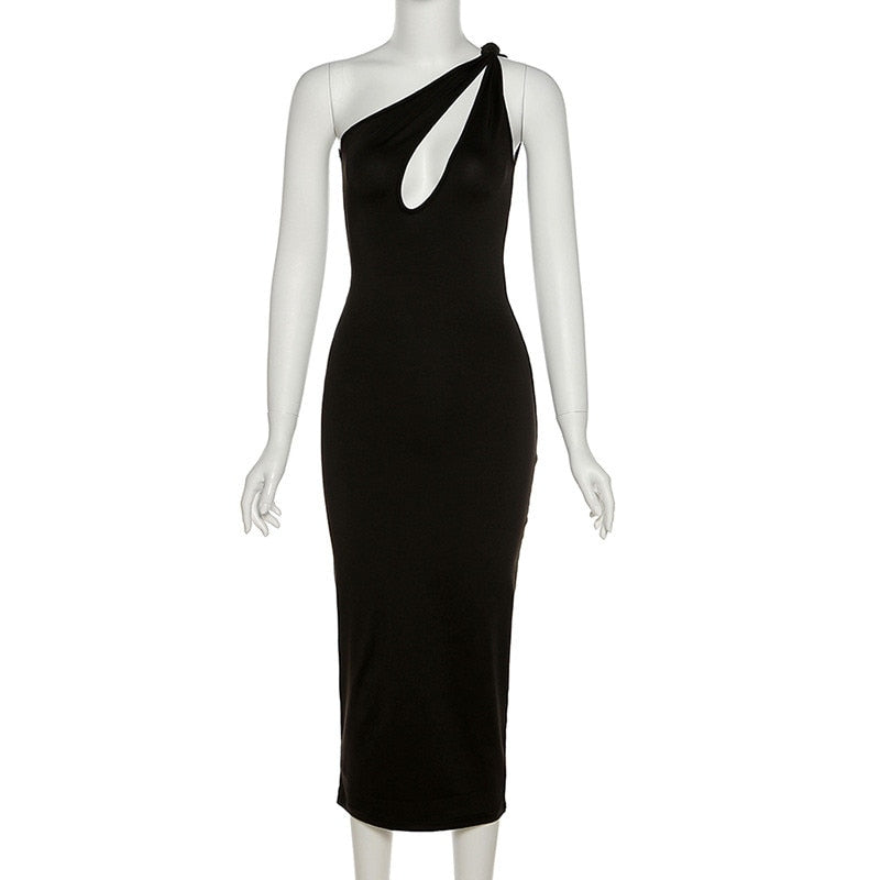 Robe une épaule moulante mi longue décolleté asymétrique Laora - GUAPPAA