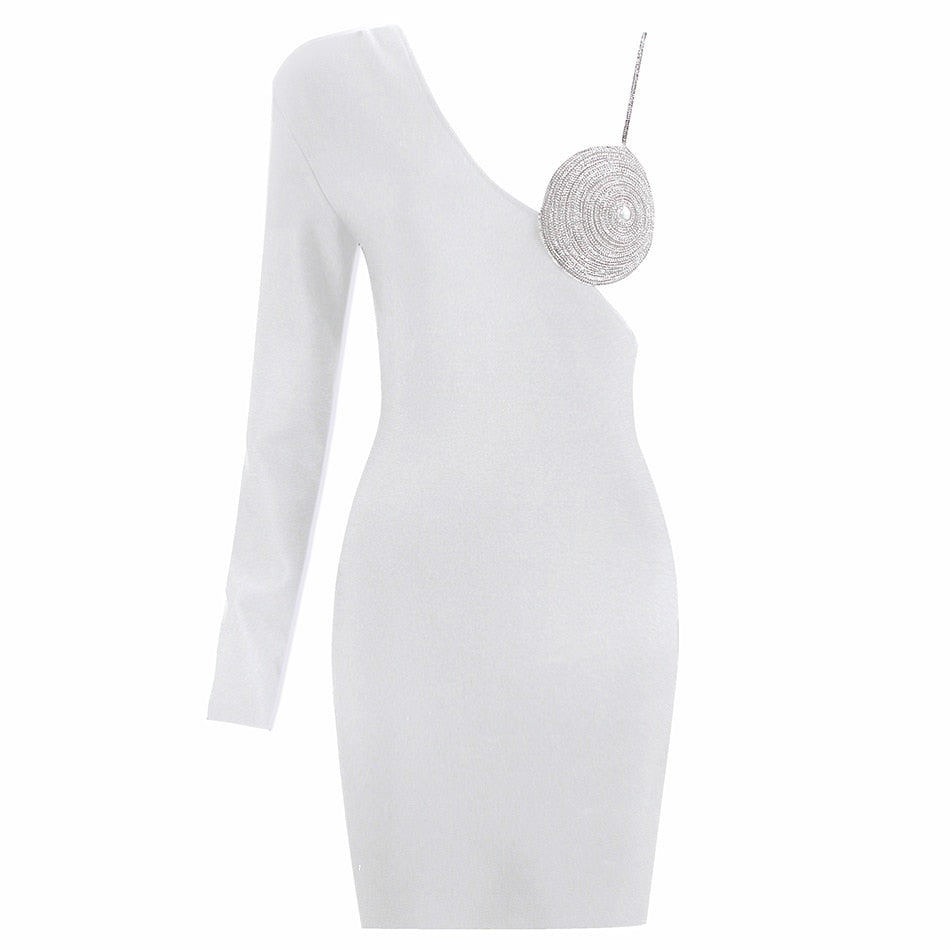 Robe cocktail asymétrique à strass une manche Coco - GUAPPAA