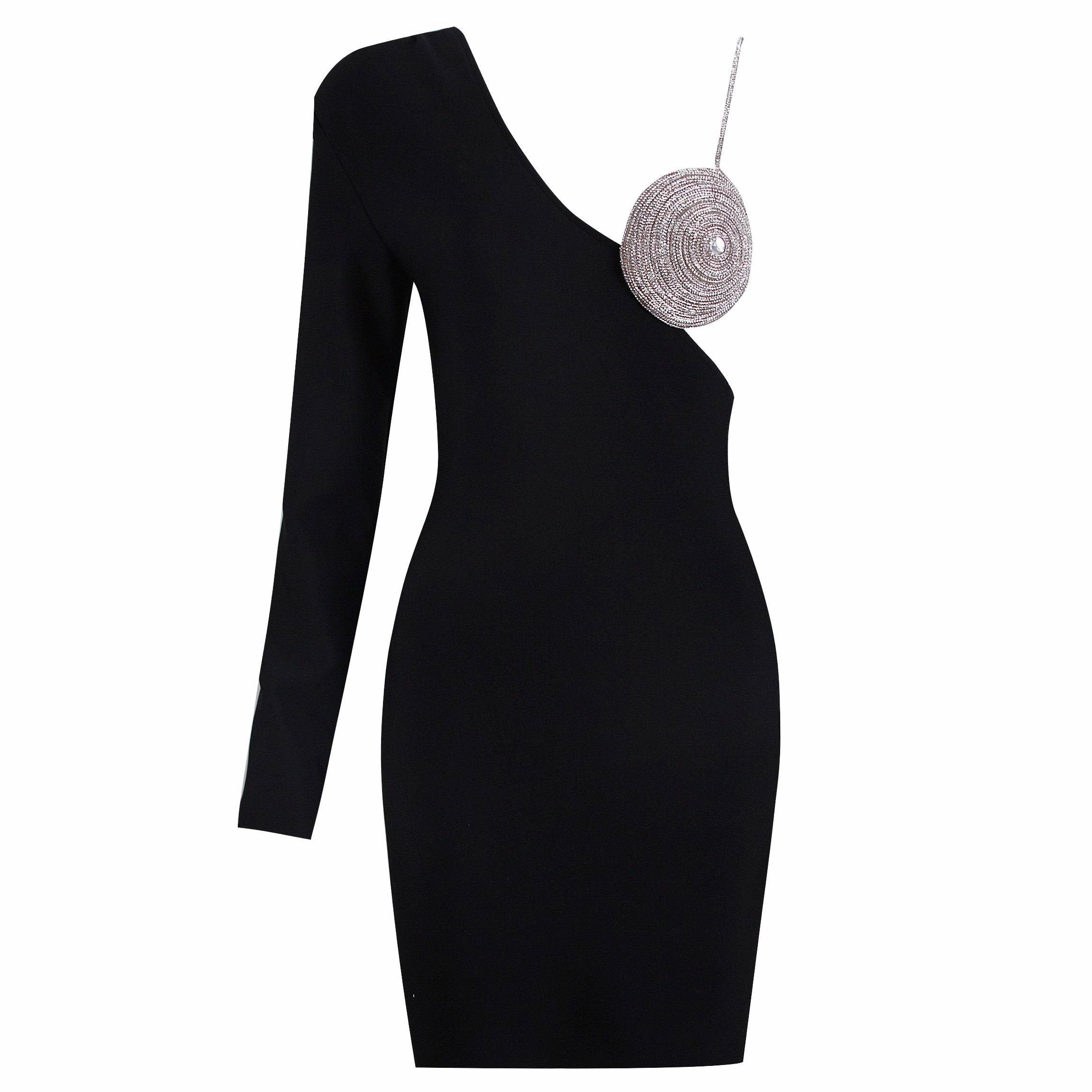 Robe cocktail asymétrique à strass une manche Coco - GUAPPAA