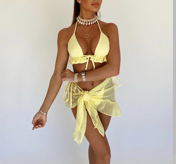 Ensemble bikini string trois pièces avec paréo Matae