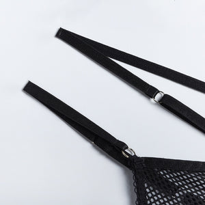 Ensemble lingerie érotique noir deux pièces transparent à ficelles L'intimité - GUAPPAA