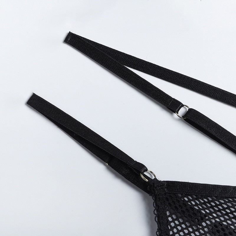 Ensemble lingerie érotique noir deux pièces transparent à ficelles L'intimité - GUAPPAA