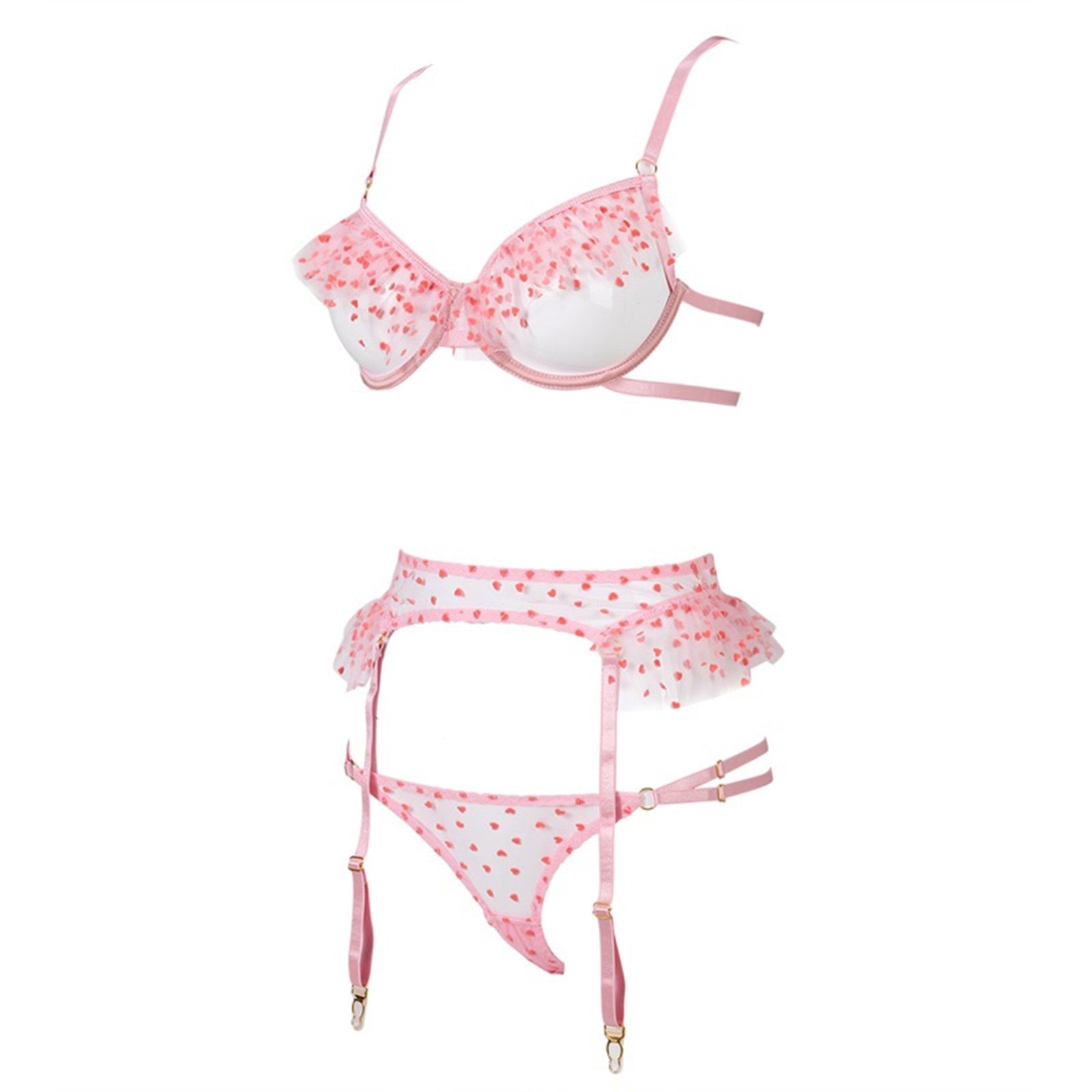 Ensemble string porte-jarretelles soutien-gorge lingerie érotique transparente Lance-coeur - GUAPPAA