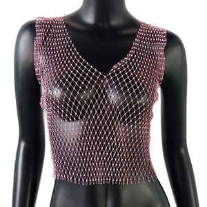 Crop Top résille diamant à strass transparent Lama - GUAPPAA