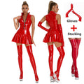 Tenue sexy latex vinyle simili ensemble robe gants et bas BCM - GUAPPAA