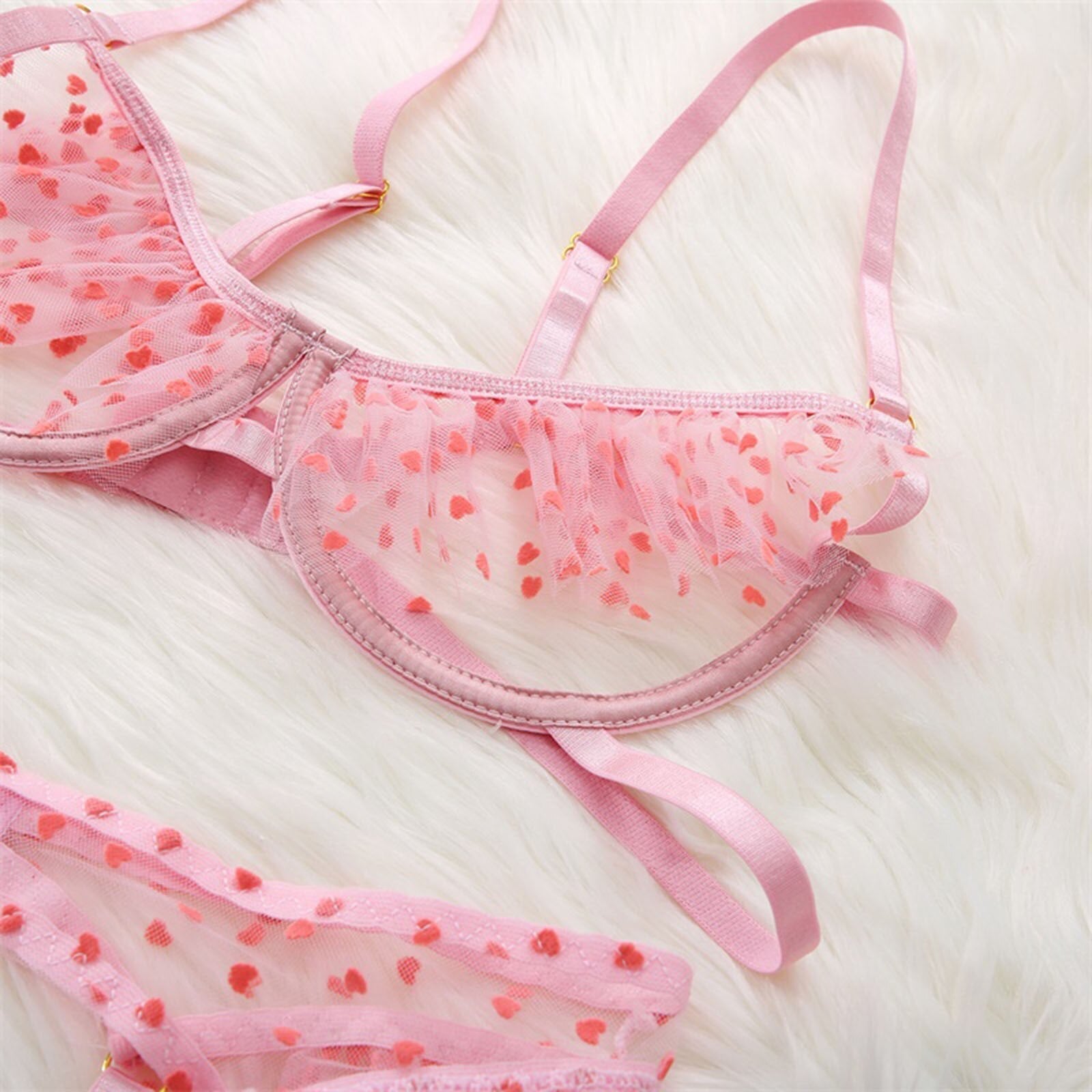 Ensemble string porte-jarretelles soutien-gorge lingerie érotique transparente Lance-coeur - GUAPPAA