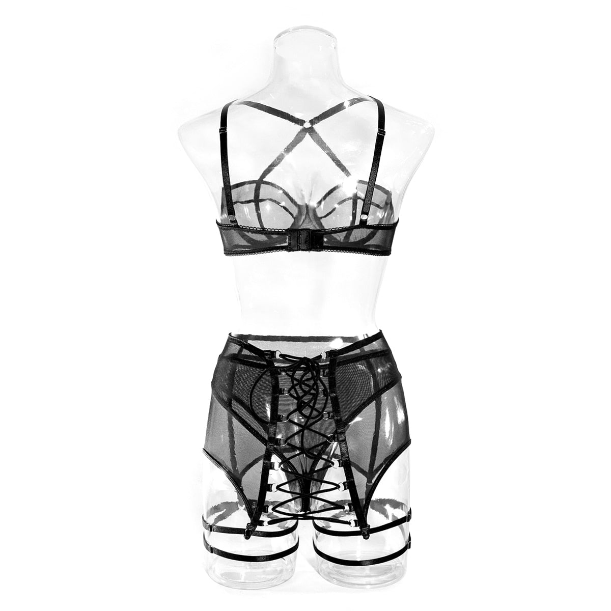 Ensemble lingerie fine avec porte-jarretelles transparent sexy Black Pearl - GUAPPAA