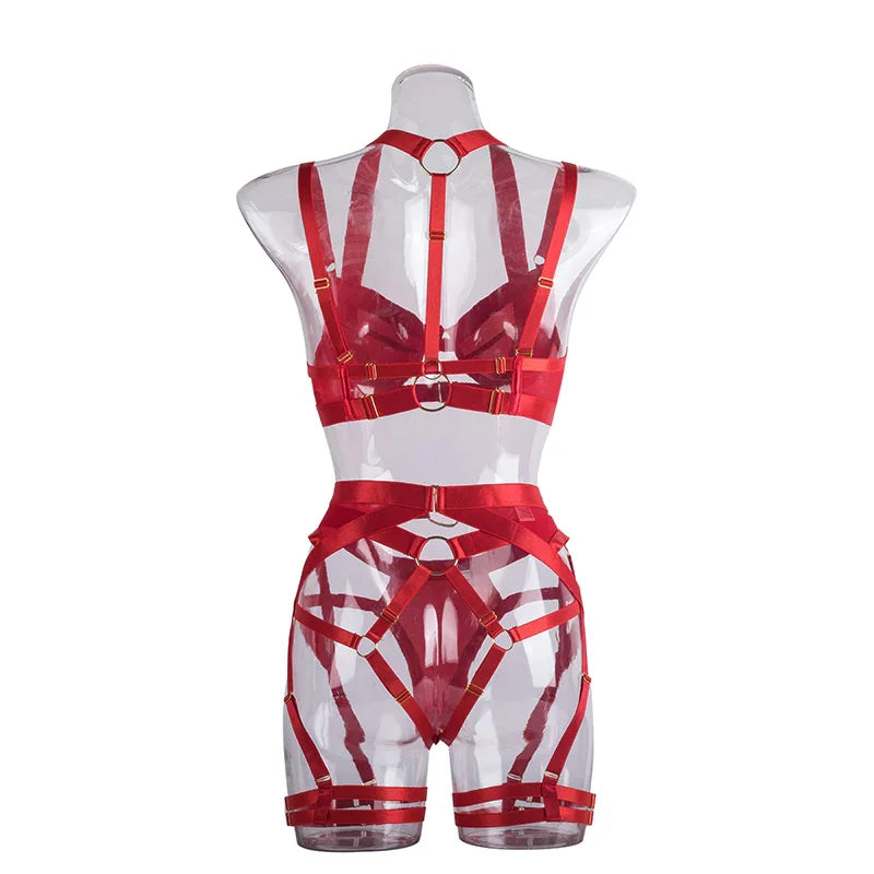 Ensemble lingerie sexy femme à bandes quatre pièces glamour L'Evidence - GUAPPAA