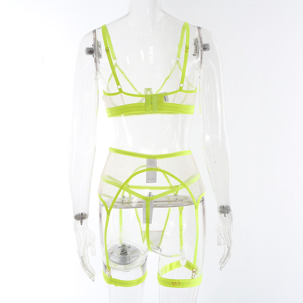 Bellevue Ensemble porte-jarretelles string soutien-gorge lingerie transparente trois pièces - GUAPPAA