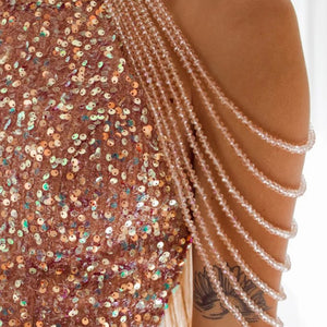 Robe courte à sequins et chute de strass sur les épaules Glossy - GUAPPAA