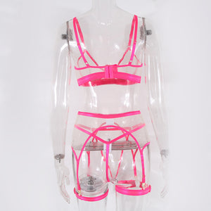 Bellevue Ensemble porte-jarretelles string soutien-gorge lingerie transparente trois pièces - GUAPPAA