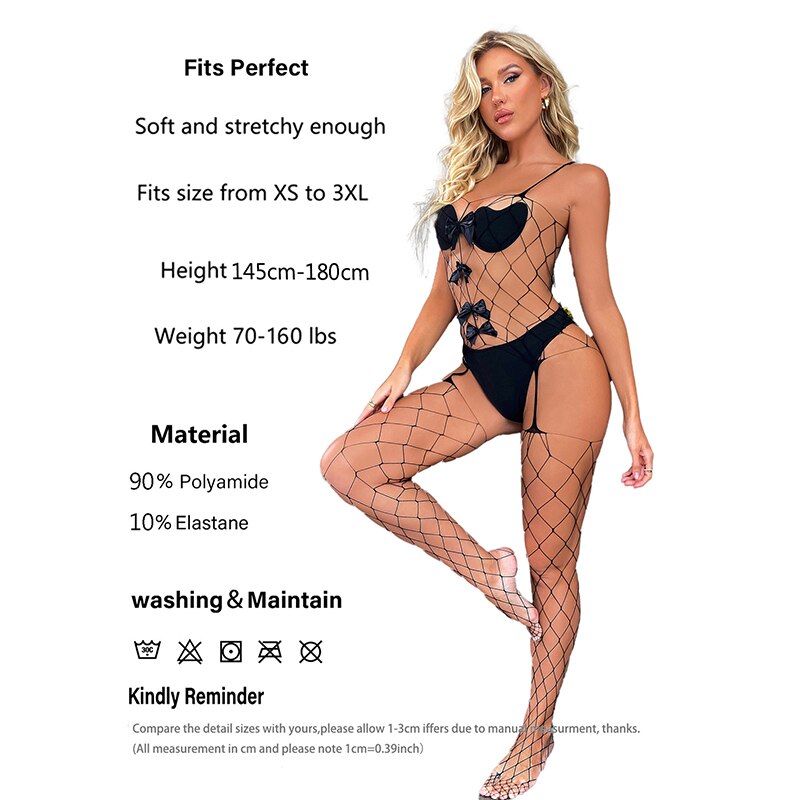 Body combinaison résille à noeud papillon avec bas Faixa - GUAPPAA