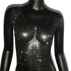 Crop Top résille diamant à strass transparent Lama - GUAPPAA