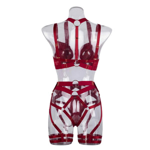 Ensemble lingerie sexy femme à bandes quatre pièces glamour L'Evidence - GUAPPAA