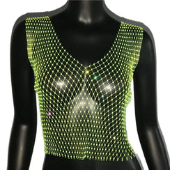 Crop Top résille diamant à strass transparent Lama - GUAPPAA