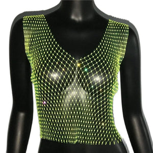 Crop Top résille diamant à strass transparent Lama - GUAPPAA