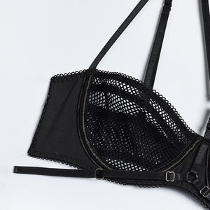 Ensemble lingerie érotique noir deux pièces transparent à ficelles L'intimité - GUAPPAA