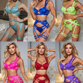 Ensemble lingerie sexy femme à bandes quatre pièces glamour L'Evidence - GUAPPAA