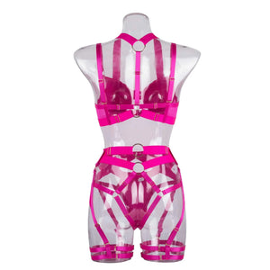 Ensemble lingerie sexy femme à bandes quatre pièces glamour L'Evidence - GUAPPAA