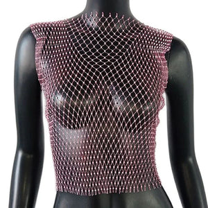 Crop Top résille diamant à strass transparent Lama - GUAPPAA
