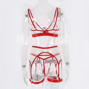 Bellevue Ensemble porte-jarretelles string soutien-gorge lingerie transparente trois pièces - GUAPPAA