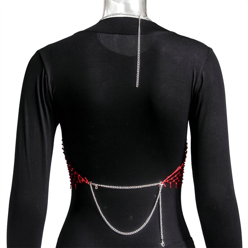 Crop-top résille diamant bijou strass clubwear Hangus - GUAPPAA
