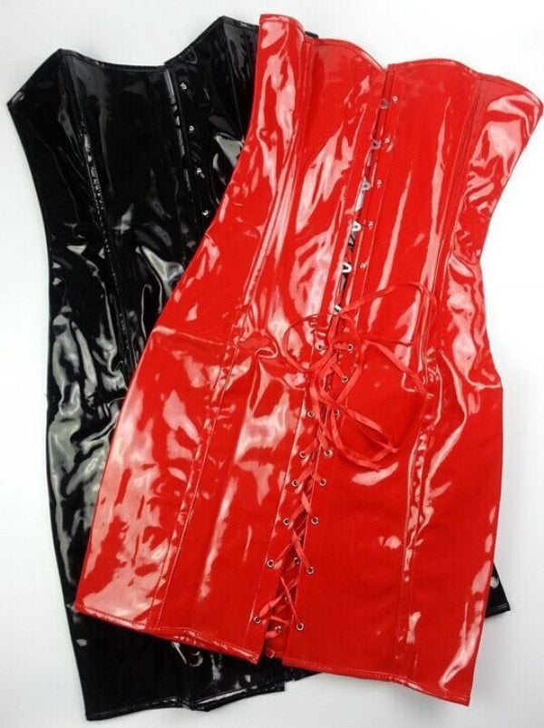 Robe corset latex vinyle brillante à lacage au dos sexy bdsm bondage S-XXL noir rouge Le Sacre - GUAPPAA