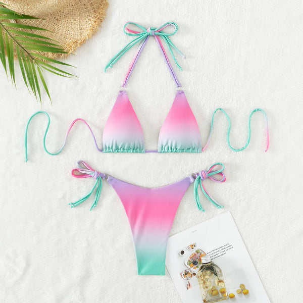 Maillot deux pièces string ficelle triangle push-up couleur dégradé St-Martin