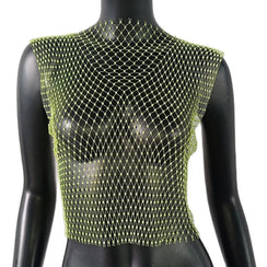 Crop Top résille diamant à strass transparent Lama - GUAPPAA