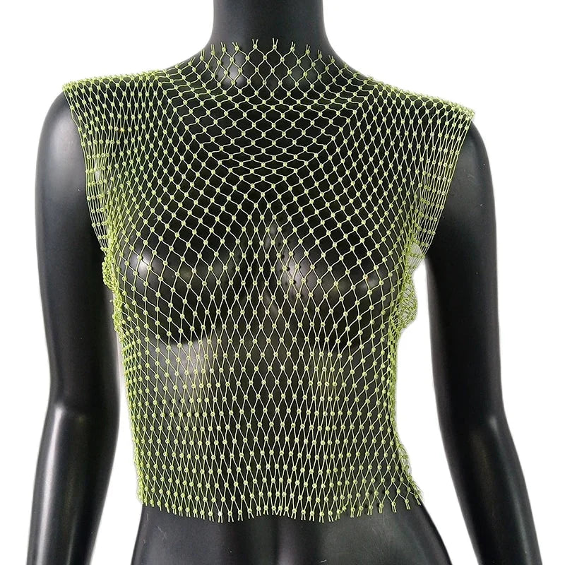 Crop Top résille diamant à strass transparent Lama - GUAPPAA