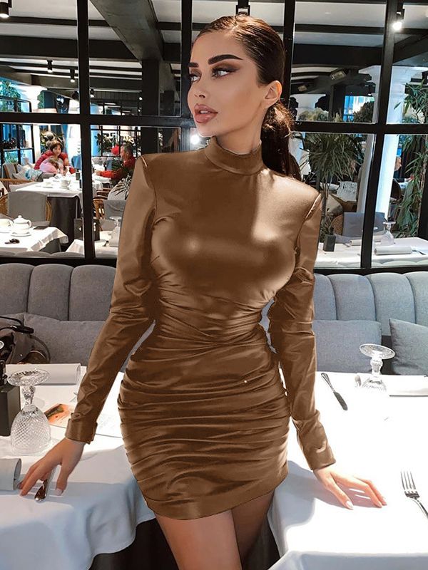 Robe courte simili manches longues col rond Empire - GUAPPAA