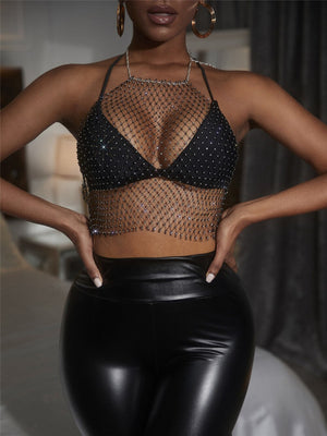 Crop-top résille diamant bijou strass clubwear Hangus - GUAPPAA
