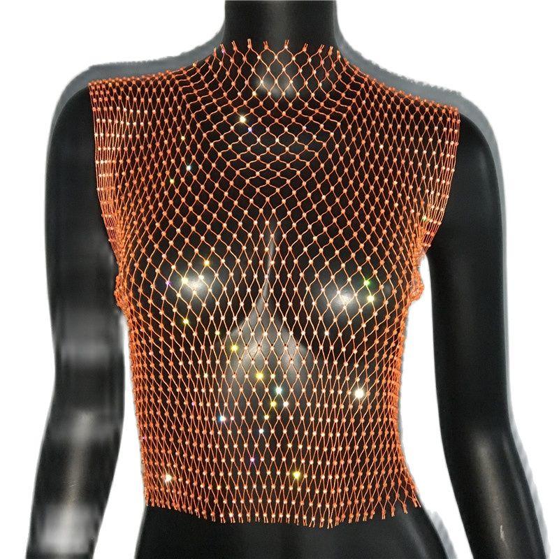 Crop Top résille diamant à strass transparent Lama - GUAPPAA