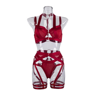 Ensemble lingerie sexy femme à bandes quatre pièces glamour L'Evidence - GUAPPAA
