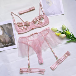 Ensemble de lingerie à bandes sexy transparent à frou-frou Sainte Vierge rouge ou rose S M L - GUAPPAA