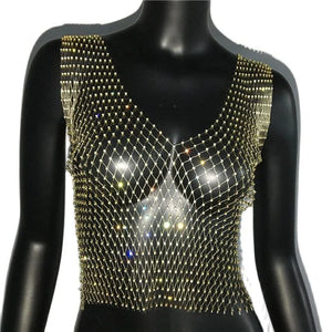 Crop Top résille diamant à strass transparent Lama - GUAPPAA