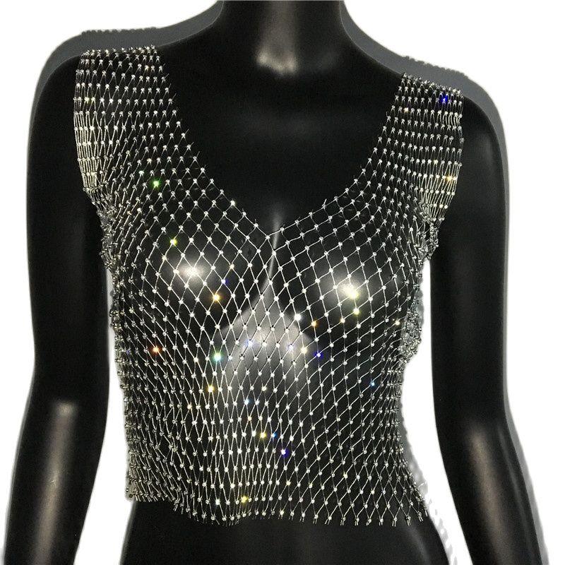 Crop Top résille diamant à strass transparent Lama - GUAPPAA