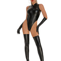 Ensemble body latex noir simili M-5XL mitaines et cuissardes bdsm Dominatrice - GUAPPAA
