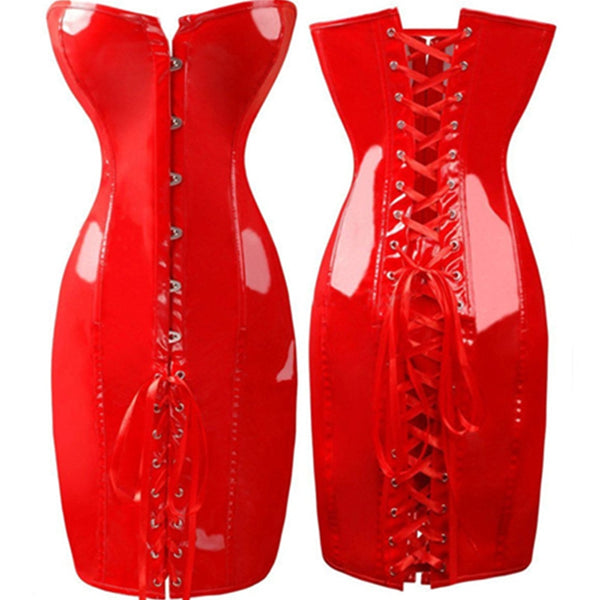 Robe corset latex vinyle brillante à lacage au dos sexy bdsm bondage S-XXL noir rouge Le Sacre