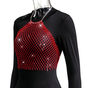 Crop-top résille diamant bijou strass clubwear Hangus - GUAPPAA