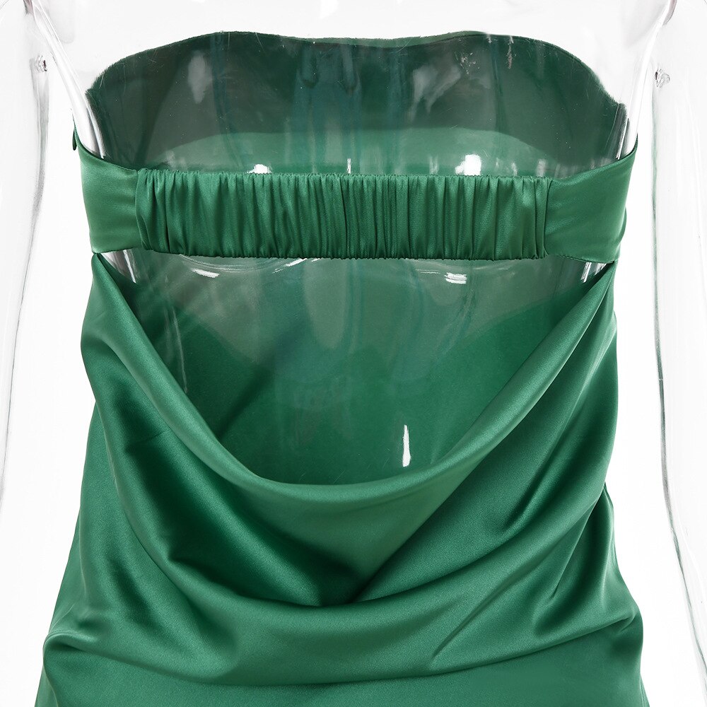 Robe cocktail spaghetti satinée longue sans bretelles S M L Chic Brunch - GUAPPAA