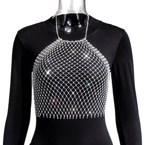 Crop-top résille diamant bijou strass clubwear Hangus - GUAPPAA
