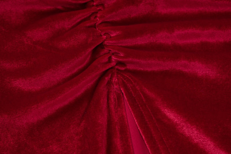 Robe longue fendue spaghetti velours à manche longue asymétrique une épaule dénudée Marbella - GUAPPAA