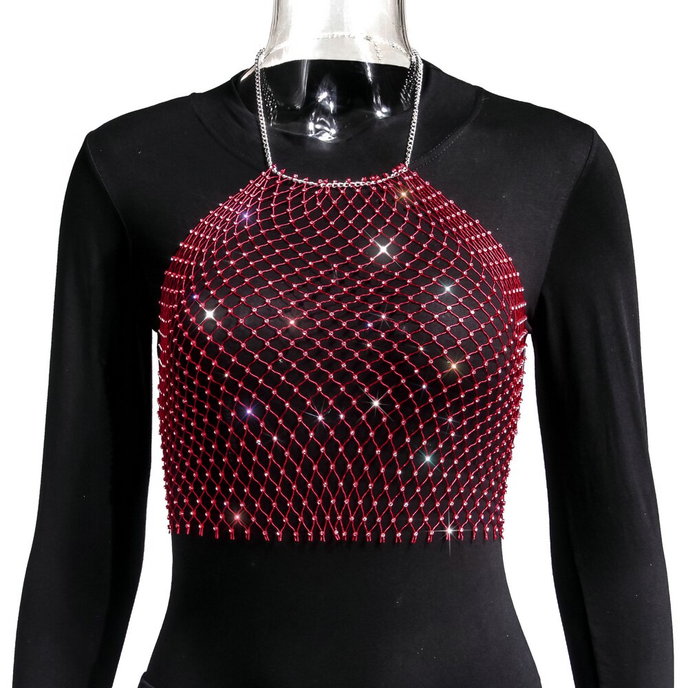 Crop-top résille diamant bijou strass clubwear Hangus - GUAPPAA