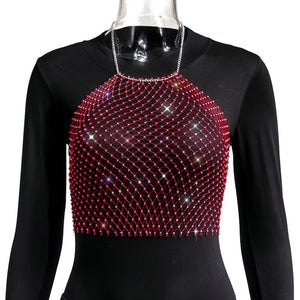 Crop-top résille diamant bijou strass clubwear Hangus - GUAPPAA