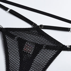 Ensemble lingerie érotique noir deux pièces transparent à ficelles L'intimité - GUAPPAA