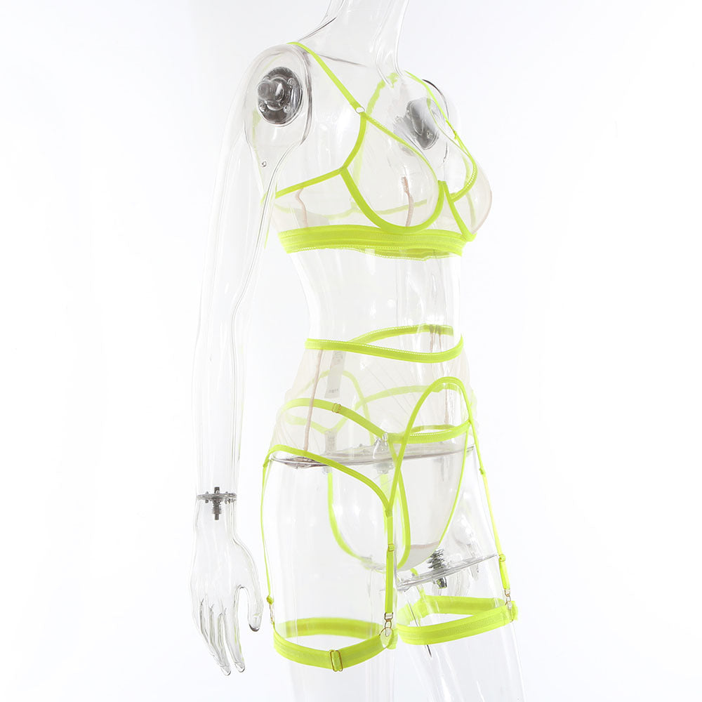 Bellevue Ensemble porte-jarretelles string soutien-gorge lingerie transparente trois pièces - GUAPPAA
