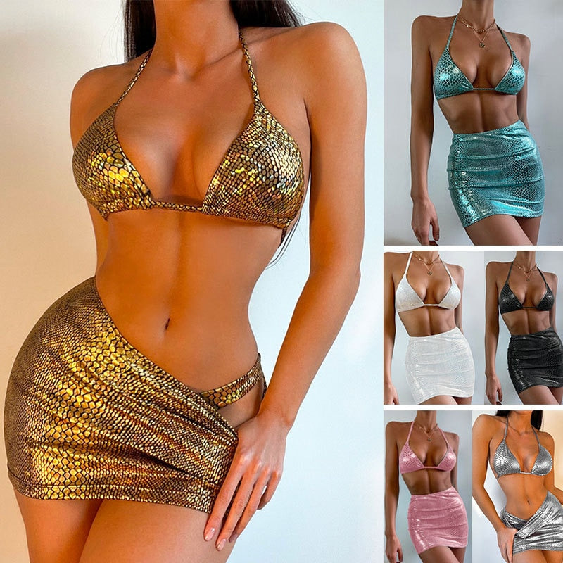 Mini bikini string tanga avec paréo brillant Plea - GUAPPAA