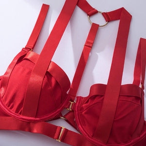 Ensemble lingerie sexy femme à bandes quatre pièces glamour L'Evidence - GUAPPAA
